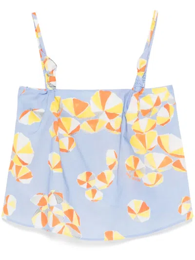 Moschino Jeans Umbrella-print Blouse In Blue