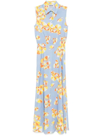 Moschino Maxikleid Mit Regenschirm-print In Hellblau