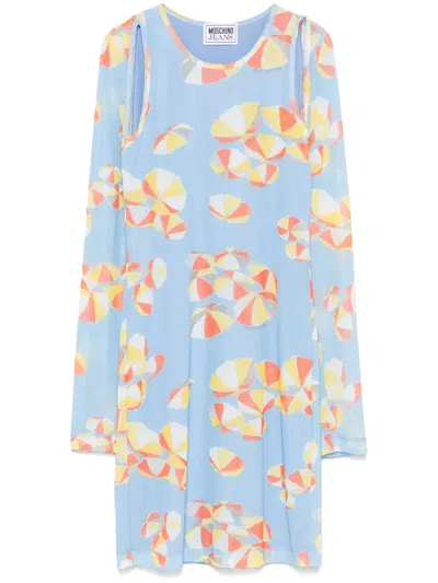 Moschino Jeans Umbrella-print Mini Dress In Blue
