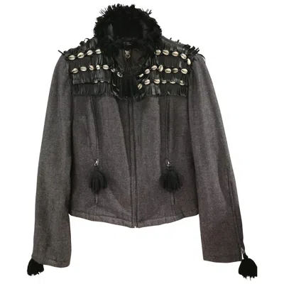 Pre-owned Moschino Jeans Vintage 1980s Unisex Shells Fringes Jacket, Size 42 In Black