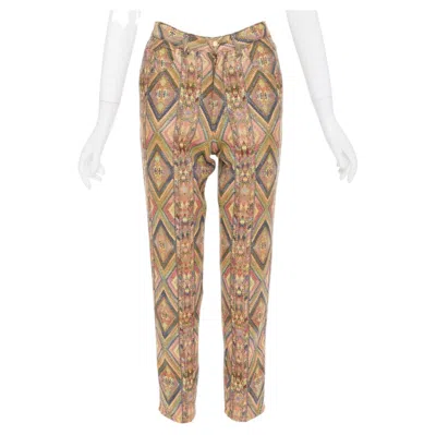 Pre-owned Moschino Jeans Vintage Geometric Metallic Jacquard Brocade Cotton Crop Pants 28" In Brown
