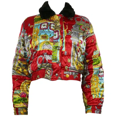 Pre-owned Moschino Jeans Vintage Iconic Slotter Casino Game Bomber Jacket Us Size 6 In Brown