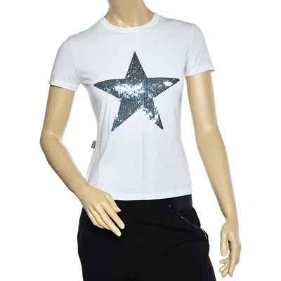 Moschino Jeans White Cotton Star Embellished Short Sleeve T-shirt
