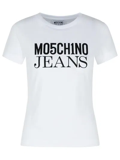 Moschino Ribbed Crew-neck Cotton T-shirt With Short Sleeves In White