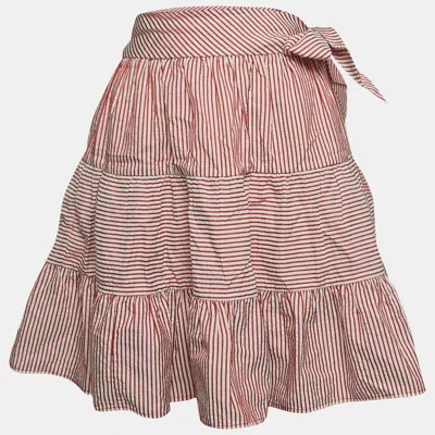 Pre-owned Moschino Jeans White/red Stripe Crepe Tiered Short Skirt S