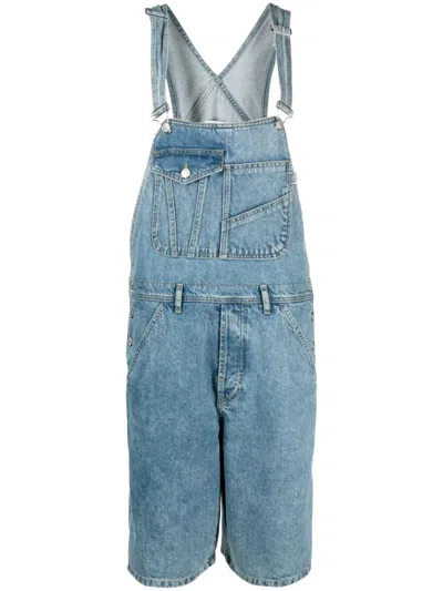 Moschino Wide-leg Denim Dungarees In Blue