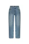 Moschino High-rise Distressed Five-pocket Trousers With Belt Loops In Blue