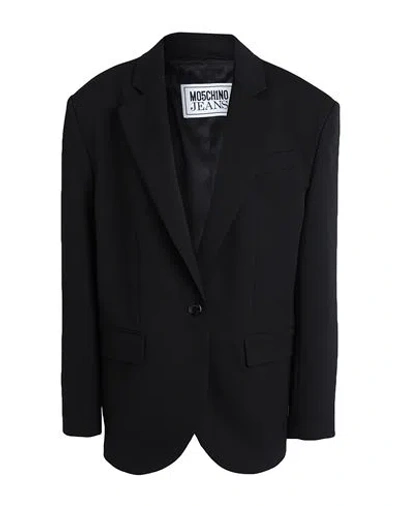 Moschino Jeans Woman Blazer Black Size 6 Polyester, Virgin Wool, Elastane In Black