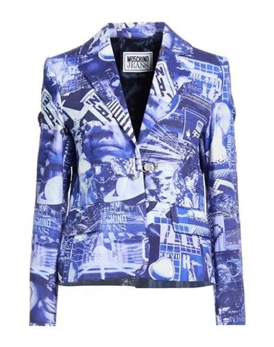 Moschino Jeans Woman Blazer Bright Blue Size 2 Cotton, Elastane