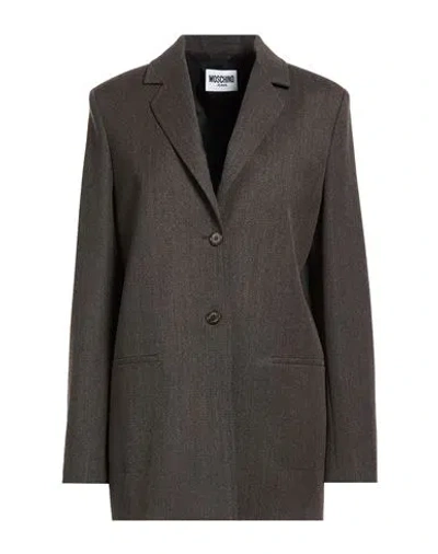 Moschino Jeans Woman Blazer Dark Brown Size 6 Wool, Polyester