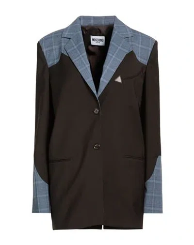 Moschino Jeans Woman Blazer Dark Brown Size 8 Polyester, Wool, Elastane