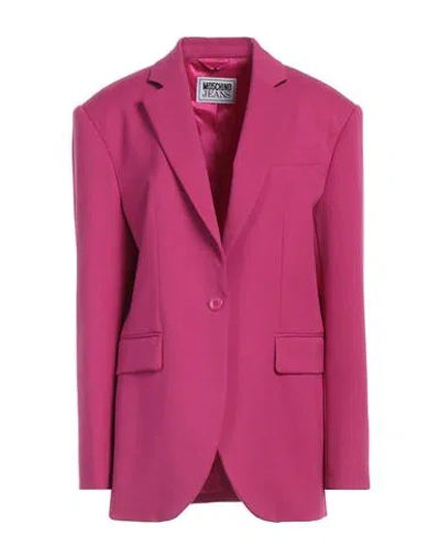 Moschino Jeans Woman Blazer Magenta Size 4 Polyester, Wool, Elastane In Pink