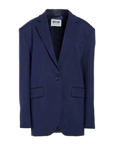Moschino Jeans Woman Blazer Navy Size 8 Polyester, Wool, Elastane In Blue
