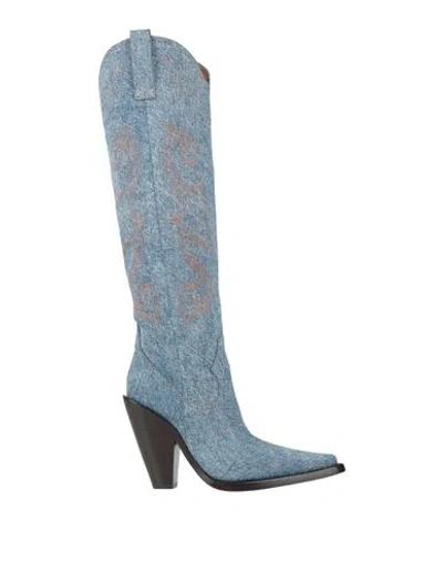 Moschino Jeans Woman Boot Blue Size 6.5 Textile Fibers