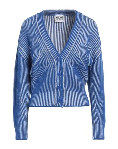 Moschino Jeans Woman Cardigan Bright Blue Size S Acrylic, Virgin Wool