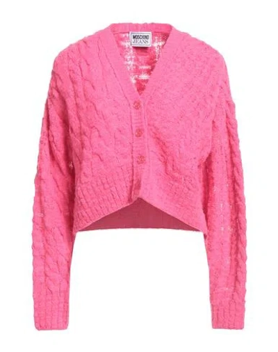 Moschino Jeans Woman Cardigan Fuchsia Size L Acrylic, Alpaca Wool, Polyamide, Virgin Wool In Pink