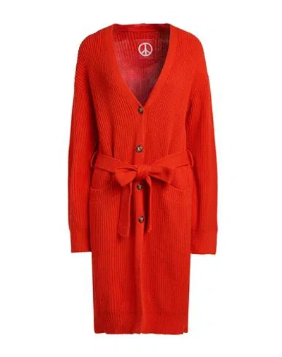 Moschino Jeans Woman Cardigan Orange Size L Polyamide, Viscose, Wool, Cashmere In Red
