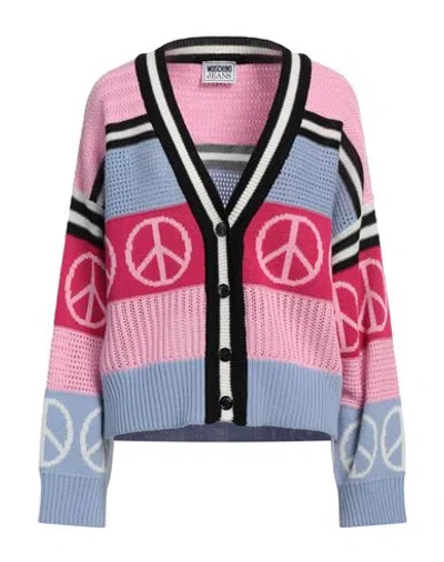 Moschino Jeans Woman Cardigan Pink Size L Virgin Wool, Acrylic In Multi
