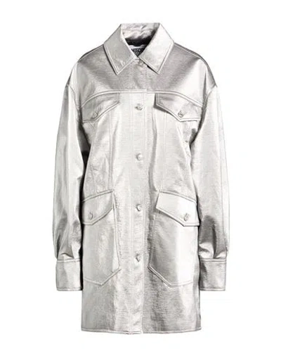 Moschino Jeans Woman Coat Silver Size 8 Viscose, Polyester, Cotton, Metallic Fiber In Gray