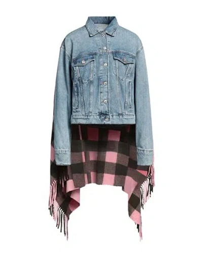 Moschino Jeans Woman Denim Outerwear Blue Size Xs Cotton, Virgin Wool, Polyester, Acrylic, Polyamide