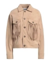Moschino Jeans Woman Jacket Beige Size 4 Goat Skin In Beige