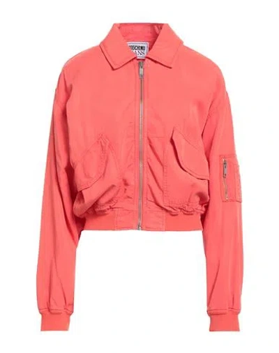 Moschino Jeans Woman Jacket Coral Size L Lyocell In Red