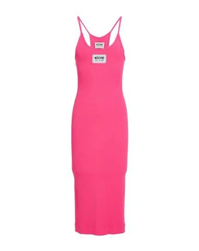 Moschino Logo-print Ribbed Midi Dress In Pink