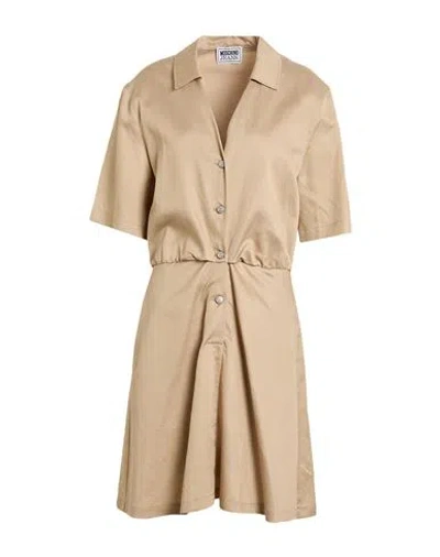 Moschino Jeans Woman Mini Dress Beige Size 2 Lyocell, Linen, Cotton In Brown