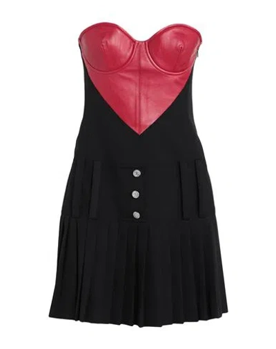 MOSCHINO JEANS MOSCHINO JEANS WOMAN MINI DRESS BLACK SIZE 2 POLYESTER, VIRGIN WOOL, ELASTANE, SHEEPSKIN