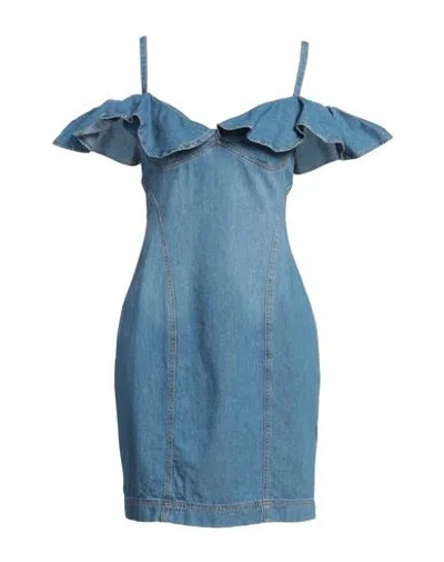 Moschino Jeans Ruffled-trim Denim Short Dress In Blue