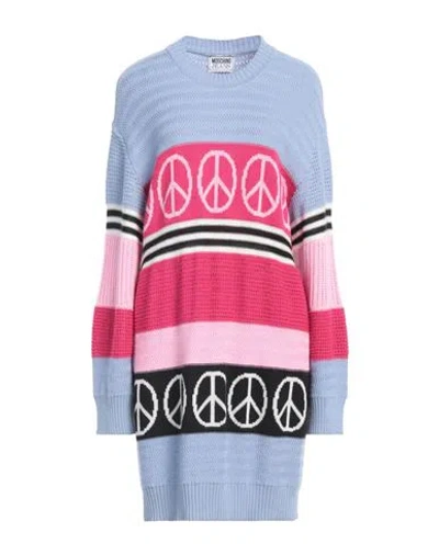 Moschino Jeans Woman Mini Dress Light Blue Size S Acrylic, Virgin Wool