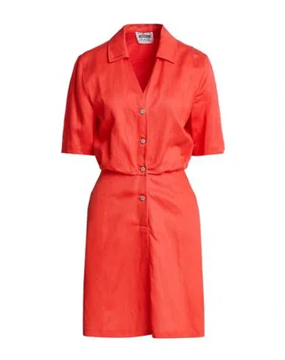 Moschino Jeans Woman Mini Dress Orange Size 2 Lyocell, Linen, Cotton