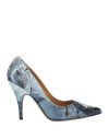 Moschino Jeans Denim-print 110mm Leather Pumps In Blue