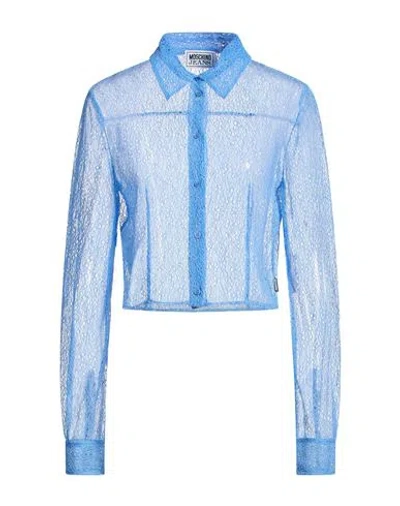 Moschino Jeans Woman Shirt Azure Size 4 Polyamide, Elastane In Blue