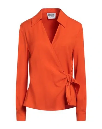 Moschino Jeans Woman Shirt Orange Size 4 Acetate, Viscose