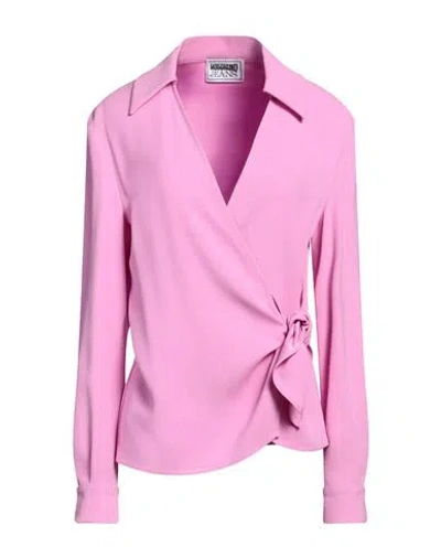 Moschino Jeans Woman Shirt Pink Size 6 Acetate, Viscose