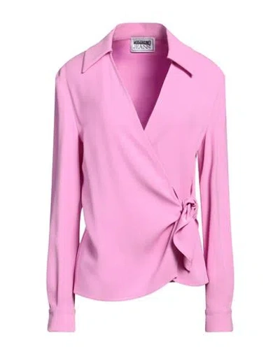 Moschino Jeans Woman Top Pink Size 8 Acetate, Viscose