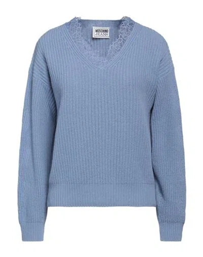 Moschino Jeans Woman Sweater Light Blue Size S Wool, Polyamide