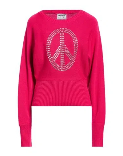 Moschino Jeans Woman Sweater Magenta Size L Acrylic, Virgin Wool In Purple