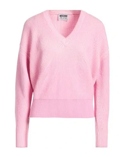 Moschino Jeans Woman Sweater Pink Size L Acrylic, Virgin Wool