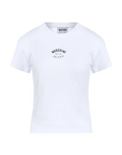 Moschino Jeans Woman T-shirt White Size L Cotton, Elastane