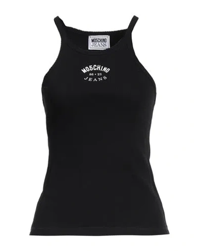 MOSCHINO MOSCHINO JEANS WOMAN TANK TOP BLACK SIZE L COTTON, POLYESTER