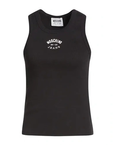Moschino Jeans Woman Tank Top Black Size M Cotton, Elastane