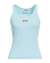Moschino Jeans Woman Tank Top Sky Blue Size Xl Viscose, Elastane