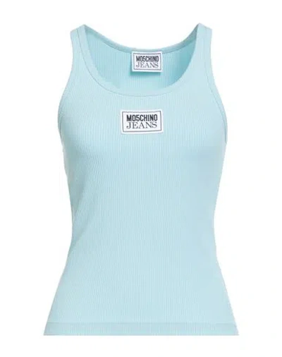 Moschino Jeans Woman Tank Top Sky Blue Size Xl Viscose, Elastane