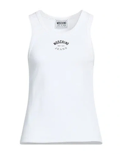 Moschino Jeans Woman Tank Top White Size L Cotton, Elastane
