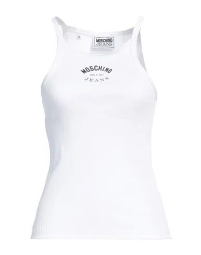 MOSCHINO MOSCHINO JEANS WOMAN TANK TOP WHITE SIZE M COTTON, POLYESTER