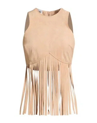 Moschino Jeans Woman Top Beige Size 6 Leather In Brown