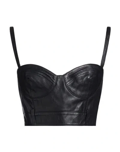 Moschino Jeans Woman Top Black Size 2 Leather