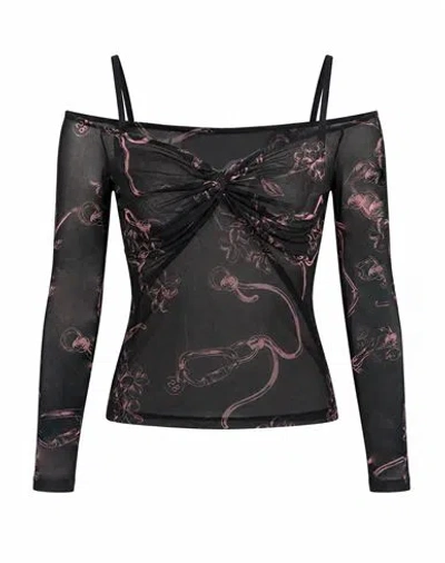 Moschino Jeans Woman Top Black Size 6 Polyester, Elastane